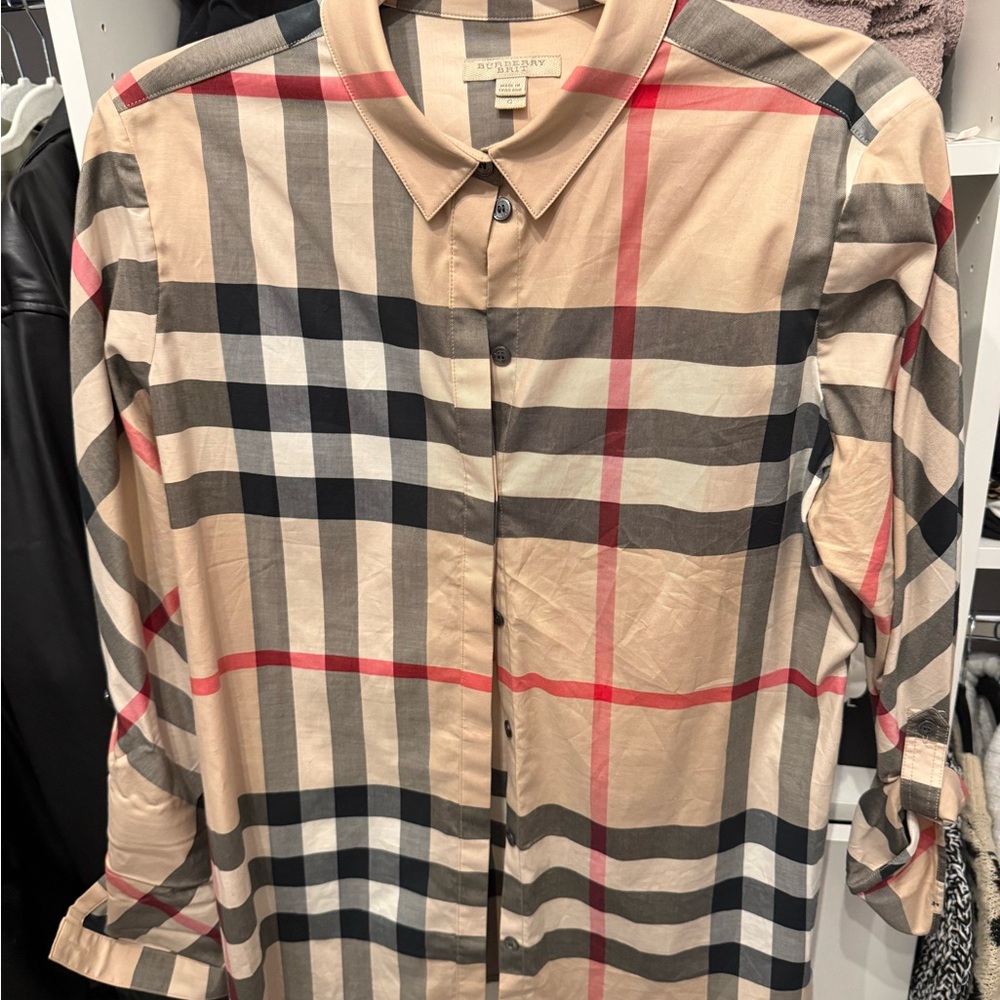 Burberry Beige and Red Plaid Shirt
